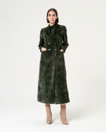 Surkana Velvet Double Crossover Long Coat Green 564RITE421