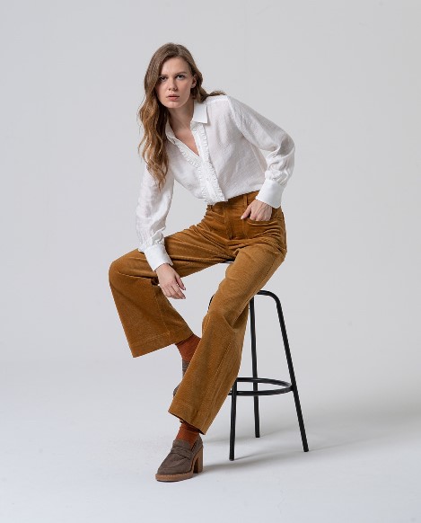 Surkana  Flared Pants With Patch Pocked -Mustard 555LIYU523