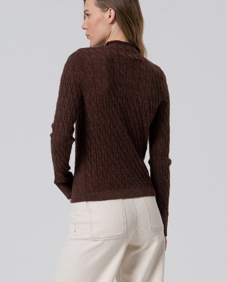 Surkana Fitted Cable Knit Turtleneck  Chocolate 555LARA231