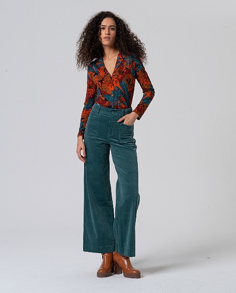 Surkana  Flared Pants With Patch Pocked -Steel Blue 555LIYU523