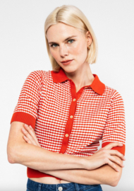 Blutsgeschwister Knitted Top-Petite Poloette-Mixed dots Red White