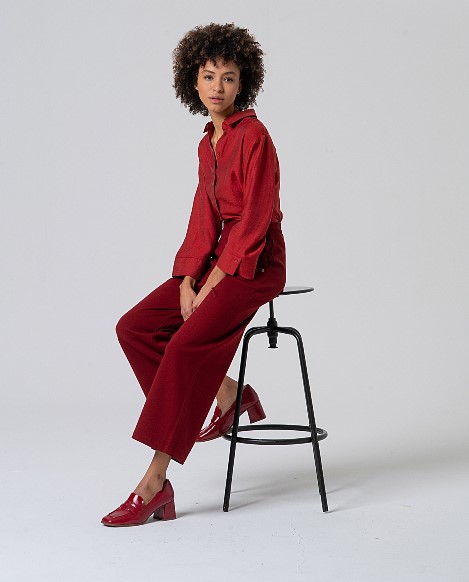 Surkana  Wide Pants With Waist Buttons-Red 565LISA512