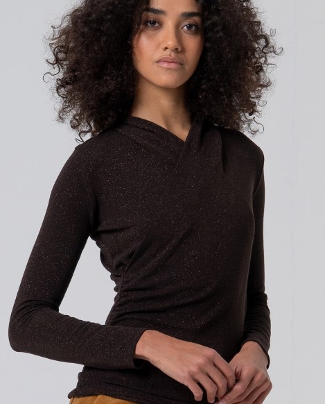 Surkana Crossover-Neck T-shirt  Chocolate 565IRLU014