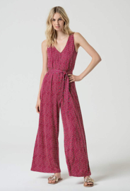 Surkana  Long Jumpsuit-With V-Neck and Belt-Fuchsia  525RYON811