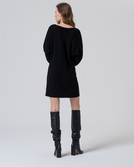 Surkana Knit Dress with Puffed Sleeves Black 555LITA739