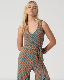 Surkana  Long Jumpsuit-With V-Neck and Belt-Turquoise  525RYON811