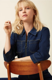 King Louie Zip Jumpsuit Onyx Denim- Deep Blue