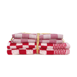 Set Tessili da Cucina Rosso 2x Asciugamani 50x50cm + 2x Strofinacci 65x65cm - Asciugamani Treb