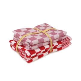 Kitchen Textile Set Red 2x Towel 50x50cm + 2x Tea Towel 65x65cm - Treb Towels