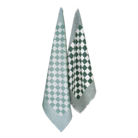 Kitchen Textile Set Green 2x Towel 50x50cm + 2x Tea Towel 65x65cm - Treb Towels