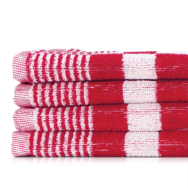 Håndklæde Rød Og Hvid Blok 52x55cm Bomuld - Treb Towels