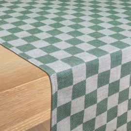 Tafelloper Groen en Wit Geblokt 50x140cm 100% Katoen Treb WS