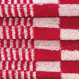 Handdoek Rood En Witte Blok 52x55cm Katoen - Treb Towels