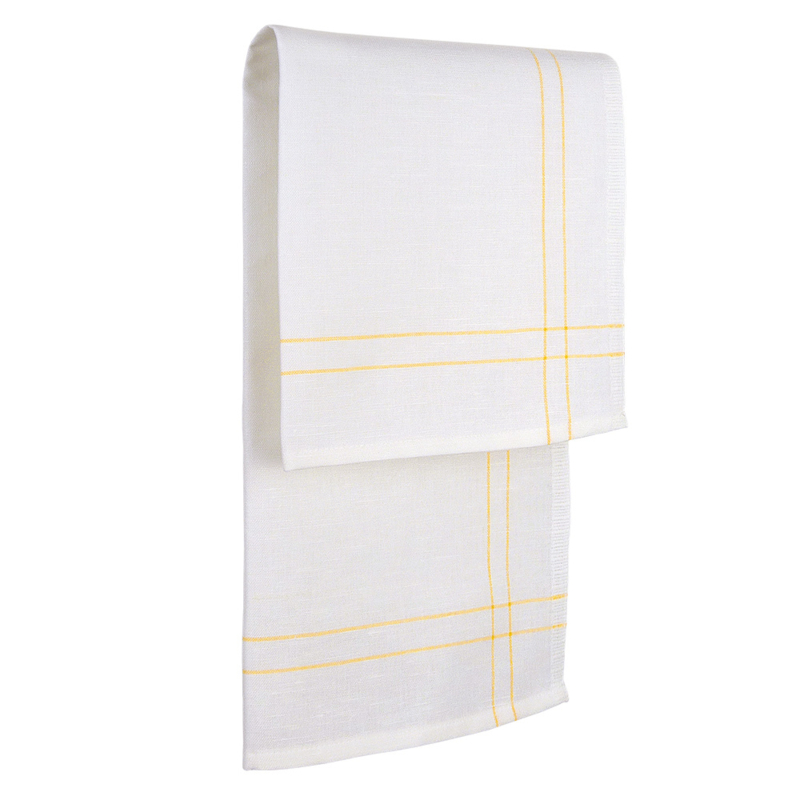 Pano, Branco Com Listras Amarelas, Metade Linho, 50x65cm, Treb Towels