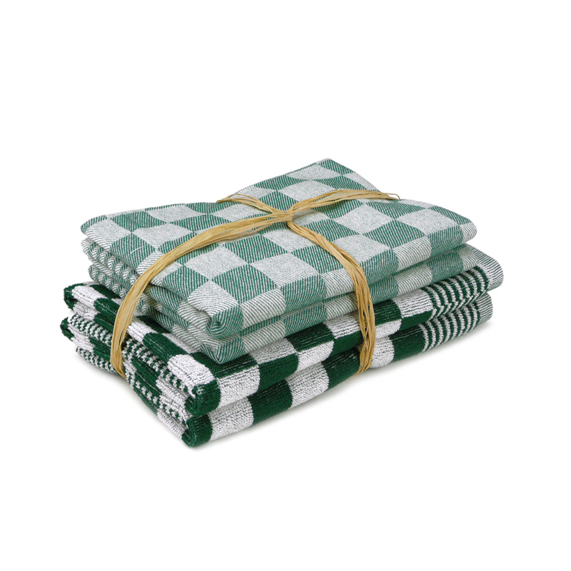 Set Textile Cuisine Vert 2x Serviette 50x50cm + 2x Torchon 65x65cm - Torchons Treb