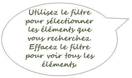 Utilisez le filtre pour trouver les articles que vous recherchez.....
