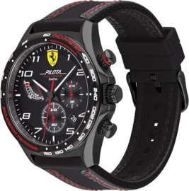 SF0830717 - Ferrari Horloge Chrono Black Leather and Silicone Strap 44mm