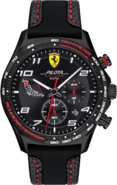 SF0830717 - Ferrari Horloge Chrono Black Leather and Silicone Strap 44mm