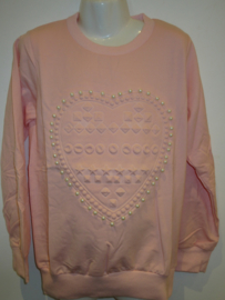 Sweater roze met parel hart