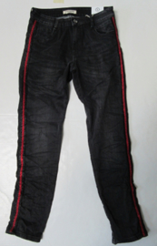 Karostar Jeans zwart met rode glitter bies