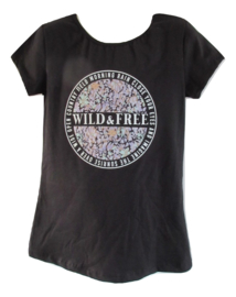Shirt zwart wild free lila/groen