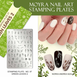 Moyra Stamping Plate 97 Green Leaves 2 + Gratis Try-on plate Sheet