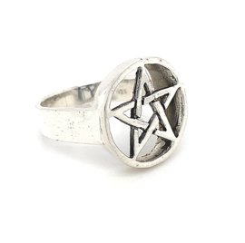 Zilveren ring pentagram mt 18,25 - 20,75 x 19 mm