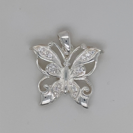 Zilveren bedel vlinder met zirkonia 19 x 21 mm