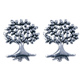 Zilveren oorknoppen levensboom 7,5 x 10 mm