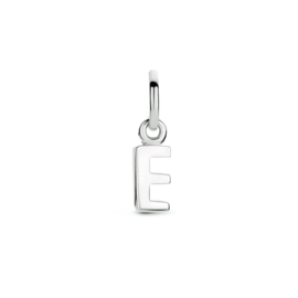 Zilver hanger letter E gerhodineerd