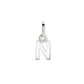 Zilveren hanger letter  N gerhodineerd klein