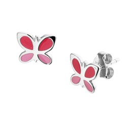 Zilveren oorbellen vlinders roze