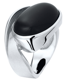 Zilveren ring onyx damesring mt 16,5 - 19