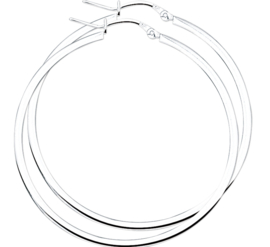 Zilveren oorringen vlak hefboom-sluiting 20- 60 mm x 2 mm