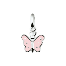 Zilveren bedel vlinder roze 9,5 mm
