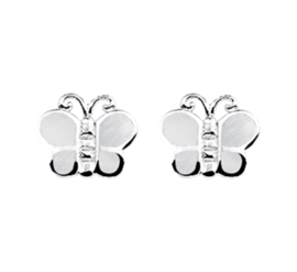 Zilveren kinderoorbellen vlinders wit parelmoer