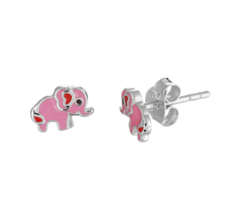Zilveren oorbellen olifant roze
