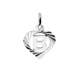 Zilveren bedel hartje met de letter B