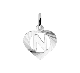 Zilveren bedel hartje met de letter N