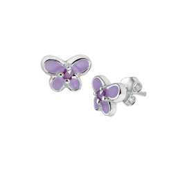 Zilveren oorbellen vlinders paars