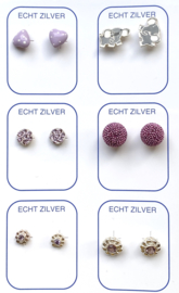 Zilveren oorknopjes variatie lila/paars