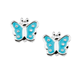 Zilveren oorstekers vlinders blauw 7 x 6 mm