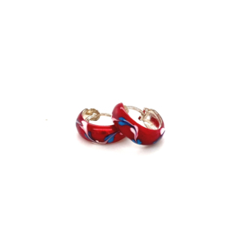 Zilveren oorringen  rood 13 mm