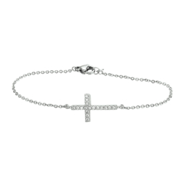 Zilveren armband kruis met zirkonia 15,5 + 2,5 cm