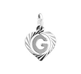 Zilveren bedel hartje met de letter G