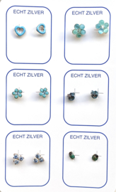 Zilveren oorknopjes variatie blauw