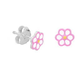 Zilveren oorbellen bloem roze stekers