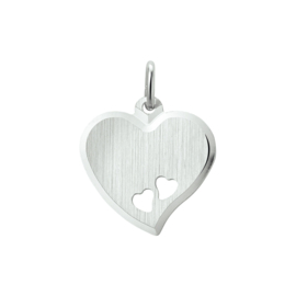 Zilver graveerhartje twee hartjes 17 x 18 mm