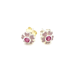 Zilveren oorstekers paars en roze bloemetjes 7 mm