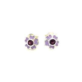 Zilveren oorstekers paars en roze bloemetjes 7 mm